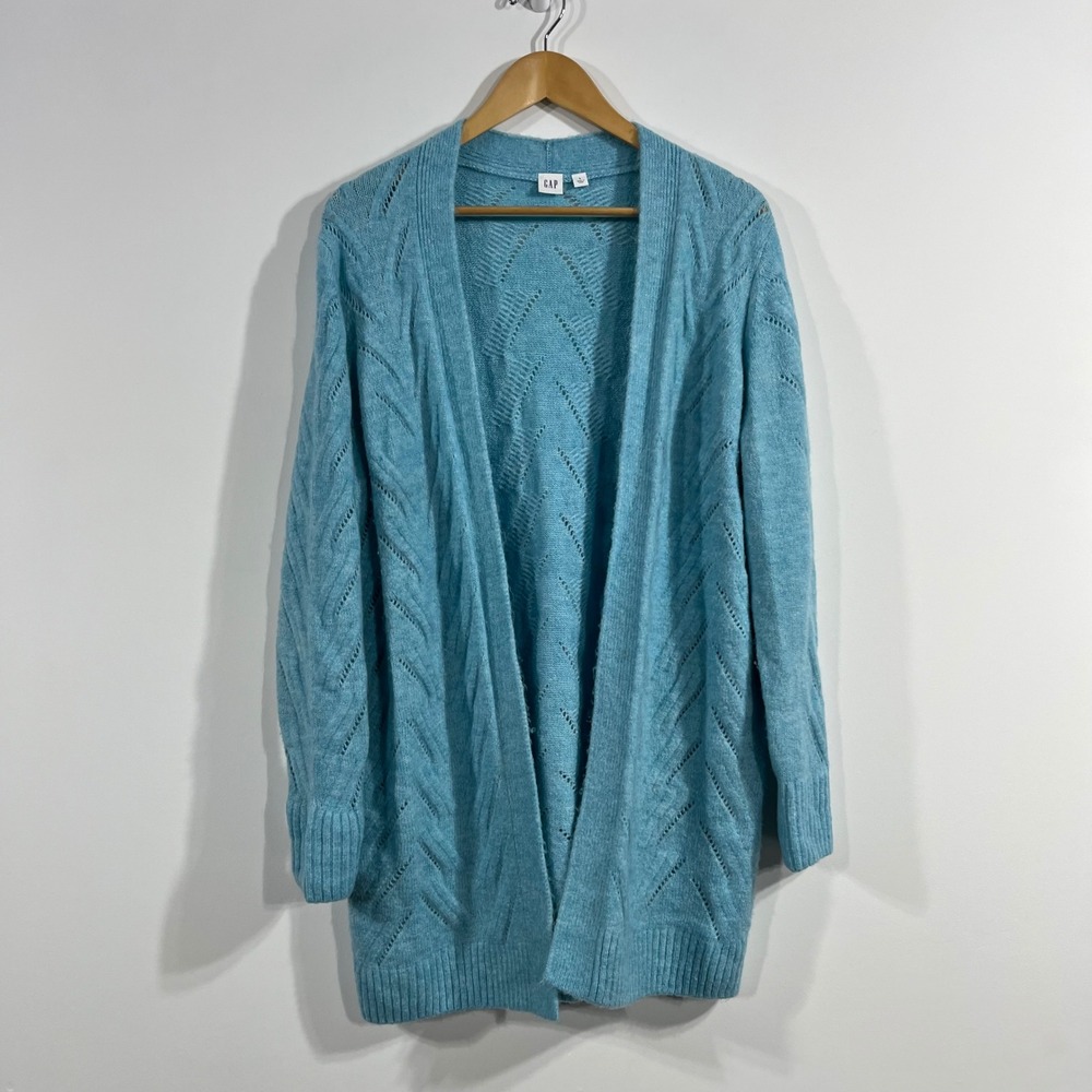 Gap Coastal Beachy Wool Open Front Pointelle‎ Knit Cardigan Sweater Womens Large